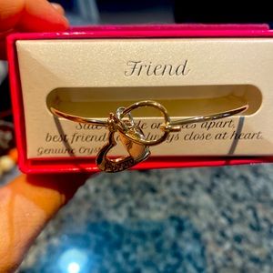 Gold friendship bracelet with rhinestone heart and gold open heart! New. Sweet!